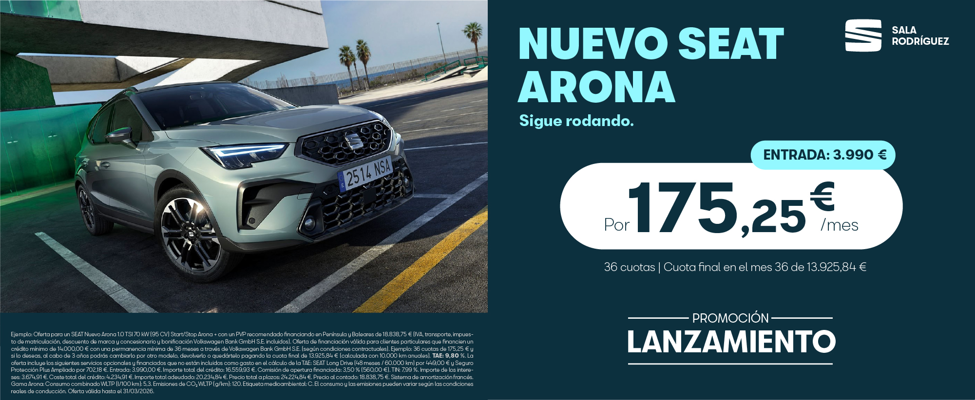 ¡Promoción lanzamiento! Nuevo SEAT Arona por 175,25€/mes*